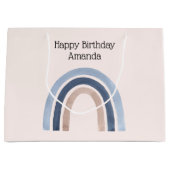 Grand Sac Cadeau Bleu et Pêche Arc-en-ciel Design Boho Anniversaire (Devant)