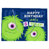 Grand Sac Cadeau Bleu et vert du petit monstre (Dos)