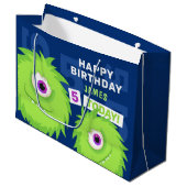 Grand Sac Cadeau Bleu et vert du petit monstre (Devant Angle)