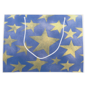 Grand Sac Cadeau Bleu étoilé et or