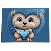 Grand Sac Cadeau Bleu Fluffy adorable (Devant)