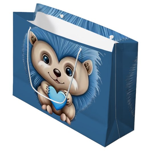 Grand Sac Cadeau Bleu Fluffy adorable (Devant Angle)