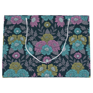 Grand Sac Cadeau Bleu foncé, vert et violet