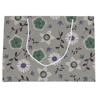 Grand Sac Cadeau Bleu gris et vert Fleur sauvage moderne Botanique