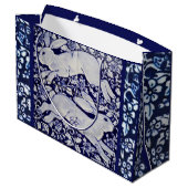 Grand Sac Cadeau Bleu, Lapin Blanc Carrelage Floral Design Dedham D (Dos Angle)