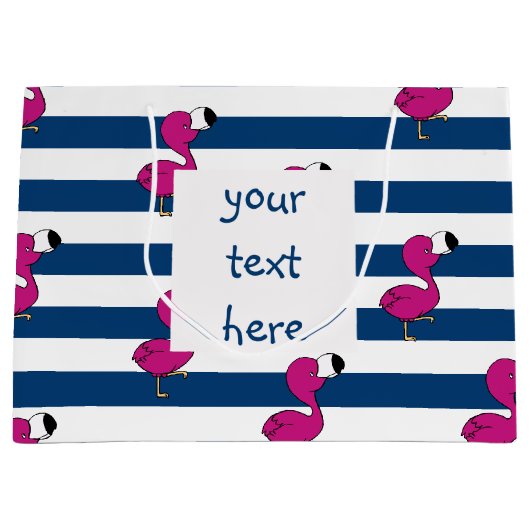 Grand Sac Cadeau bleu marine rose tropical mignon de flamant de (Devant)