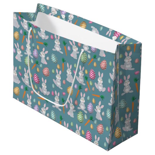 Grand Sac Cadeau Bleu mignon lapin lapin Motif (Devant Angle)