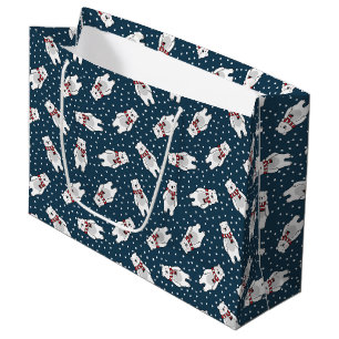 Grand Sac Cadeau Bleu mignon ours polaire motif