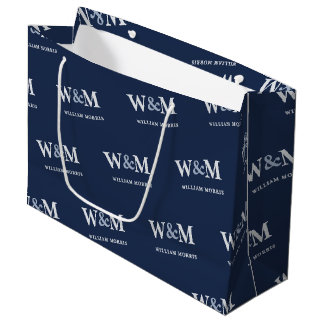 Grand Sac Cadeau Bleu Nuit Argenté Classique de Marque d'Affaires