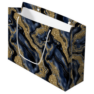 Grand Sac Cadeau Bleu Nuit Élégant Et Paillettes D'or Anniversaire