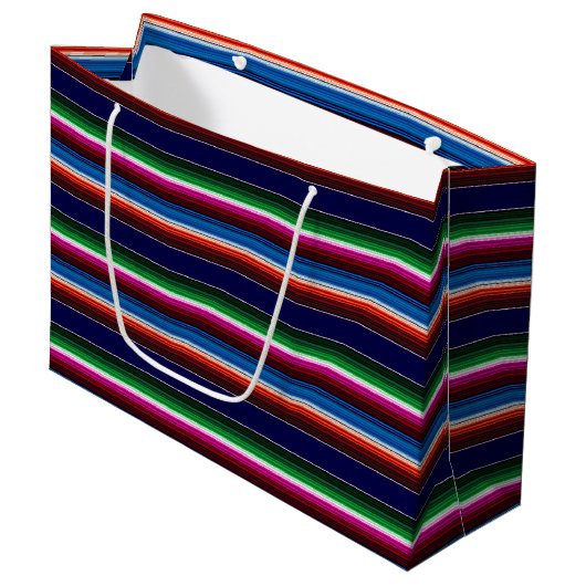 Grand Sac Cadeau Bleu, Orange, Rose Chaud, Vert, Sarape Mexicaine (Devant Angle)