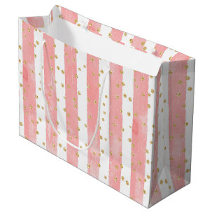 Grand Sac Cadeau Bleu rose Faux Gold Confetti