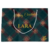 Grand Sac Cadeau Bleu rustique et Cuivre Plaid (Devant)