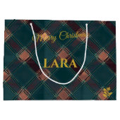 Grand Sac Cadeau Bleu rustique et Cuivre Plaid (Dos)