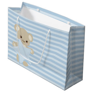 GRAND SAC CADEAU BLEUE STRIPES TAN TEDDDY BEAR & STAR