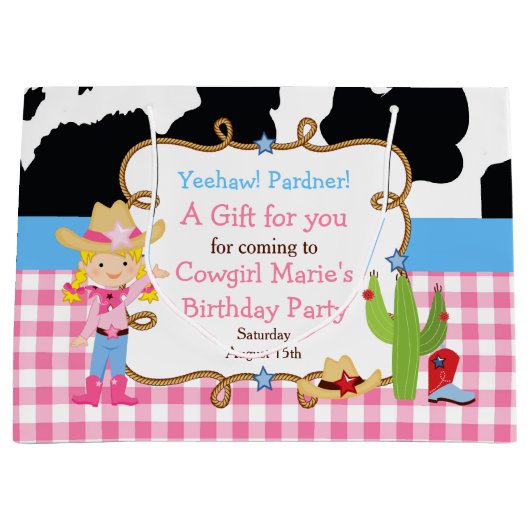 Grand Sac Cadeau Blonde Cowgirl Merci occidental (Devant)