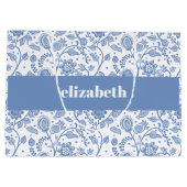 Grand Sac Cadeau Blue and White Floral Botanical Custom Name Modern (Dos)