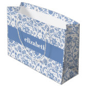 Grand Sac Cadeau Blue and White Floral Botanical Custom Name Modern (Dos Angle)