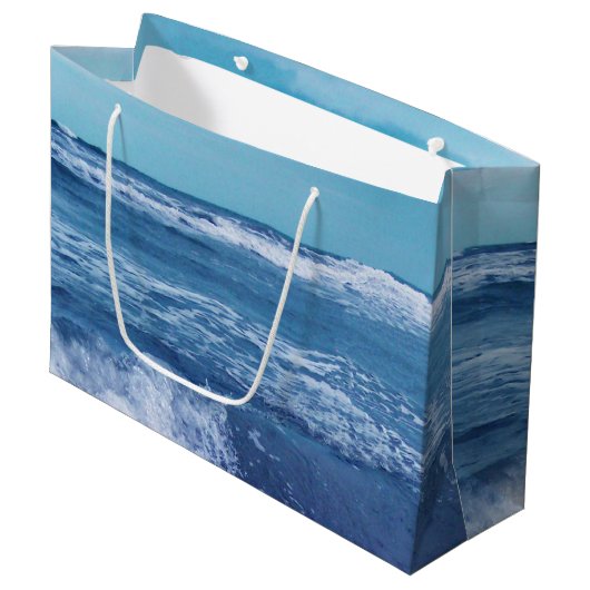 Grand Sac Cadeau Blue Atlantic Ocean Waves Nuages Sky Photographie (Devant Angle)