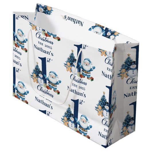 Grand Sac Cadeau Blue Boy First Christmas  (Devant Angle)