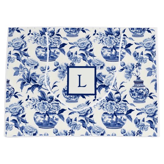 Grand Sac Cadeau Blue Chinoiserie Monogram  (Devant)