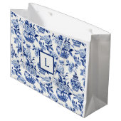 Grand Sac Cadeau Blue Chinoiserie Monogram  (Devant Angle)