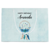 Grand Sac Cadeau Blue Dreamcatcher Design Boho élégant Anniversaire (Devant)