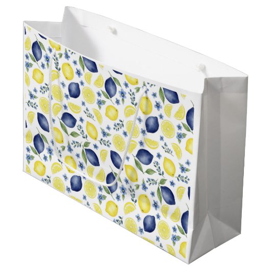 Grand Sac Cadeau Blue French Country Lemon Pattern (Devant Angle)