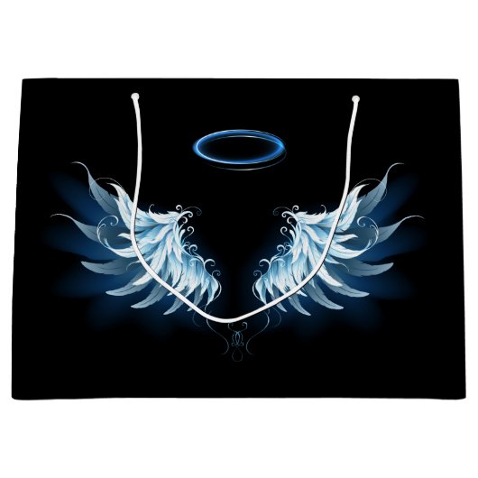 Grand Sac Cadeau Blue Glowing Angel Wings on black background (Devant)