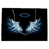 Grand Sac Cadeau Blue Glowing Angel Wings on black background (Dos)