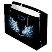 Grand Sac Cadeau Blue Glowing Angel Wings on black background (Dos Angle)