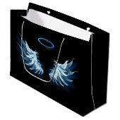 Grand Sac Cadeau Blue Glowing Angel Wings on black background (Devant Angle)