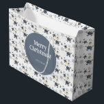 Grand Sac Cadeau Blue Gold Denim Christmas Père Noël personnalisé<br><div class="desc">Design original de Liliumdes. Customisez-le avec vos détails.</div>
