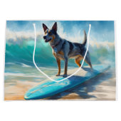 Grand Sac Cadeau Blue Heeler Beach Surfing Peinture (Devant)
