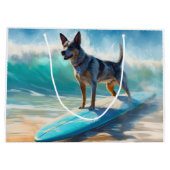 Grand Sac Cadeau Blue Heeler Beach Surfing Peinture (Dos)
