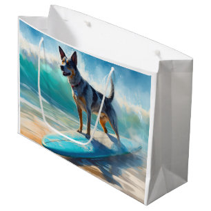 Grand Sac Cadeau Blue Heeler Beach Surfing Peinture
