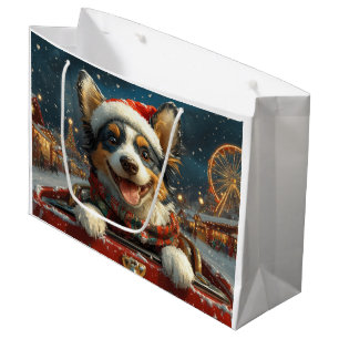 Grand Sac Cadeau Blue Heeler Chien Montagnes Russes Noël
