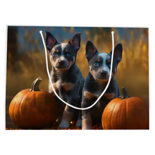 Grand Sac Cadeau Blue Heeler Chiot Automne Citrouille de plaisir (Dos)