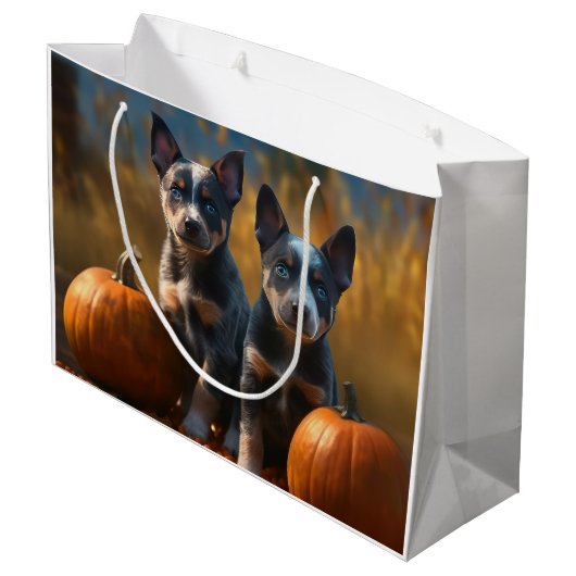 Grand Sac Cadeau Blue Heeler Chiot Automne Citrouille de plaisir (Dos Angle)