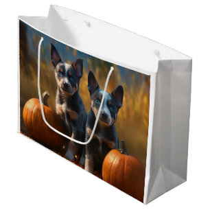 Grand Sac Cadeau Blue Heeler Chiot Automne Citrouille de plaisir