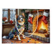 Grand Sac Cadeau Blue Heeler Fireplace with Christmas Lights (Dos)
