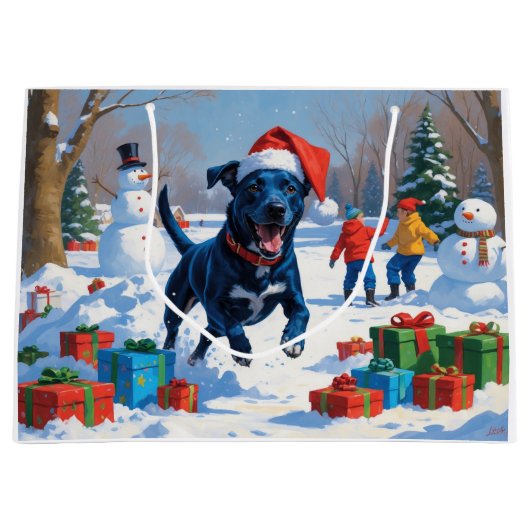 Grand Sac Cadeau Blue Heeler Noël Festive Scène de neige (Devant)