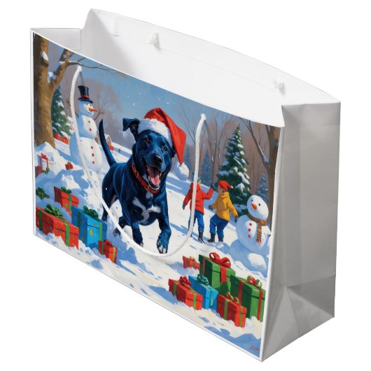 Grand Sac Cadeau Blue Heeler Noël Festive Scène de neige (Dos Angle)