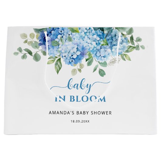 Grand Sac Cadeau Blue Hydrangea Baby in Bloom Baby shower (Devant)