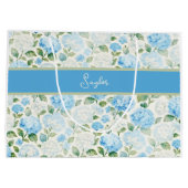 Grand Sac Cadeau Blue Hydrangea Watercolor Floral Name (Dos)