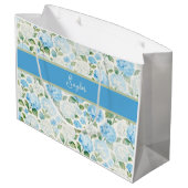 Grand Sac Cadeau Blue Hydrangea Watercolor Floral Name (Dos Angle)