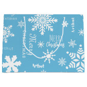 Grand Sac Cadeau Blue Modern Custom Nom Noël Fête neige (Devant)