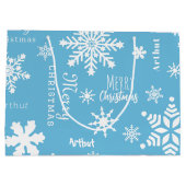 Grand Sac Cadeau Blue Modern Custom Nom Noël Fête neige (Dos)