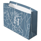 Grand Sac Cadeau Blue Modern Wildflower Monogram Name (Dos Angle)
