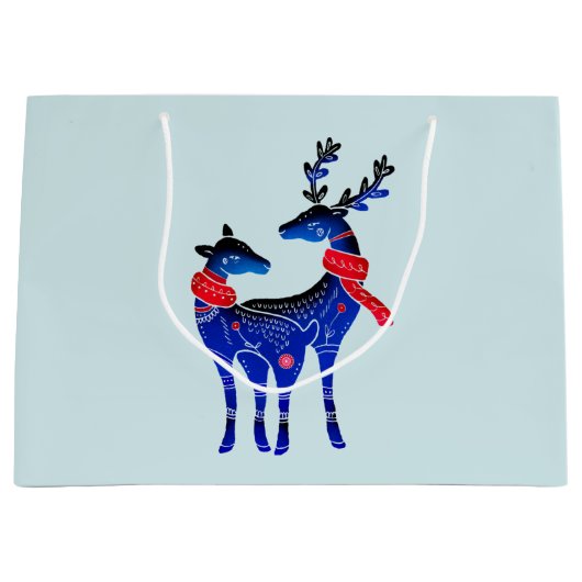 Grand Sac Cadeau Blue Nordic Christmas Reindeer Pair (Devant)